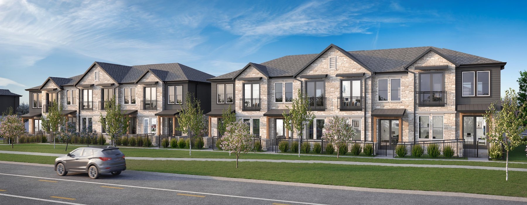 a large building with a parking lot in front of it