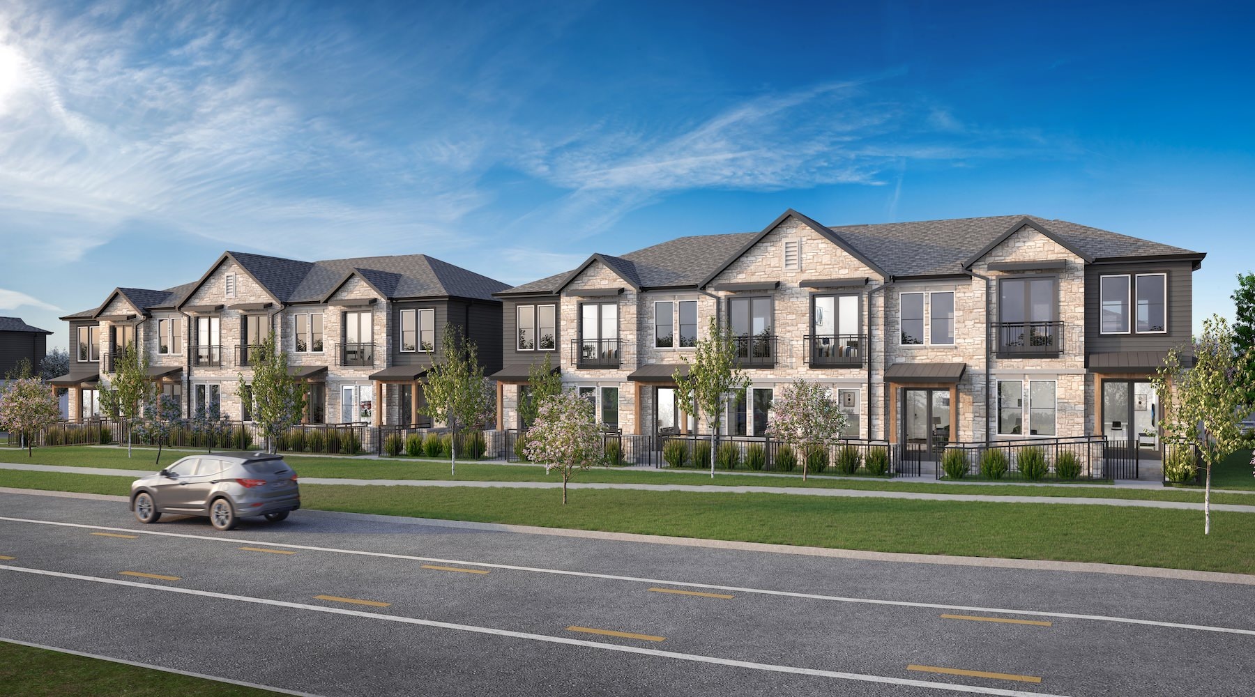 a large building with a parking lot in front of it